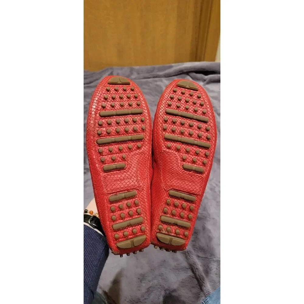 Cole Haan Red Snakeskin Embossed Driving Loafers Women 10.5 Tassel Moccasins